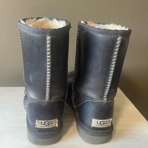 UGG Dark Leather Boots with Shearling Lining